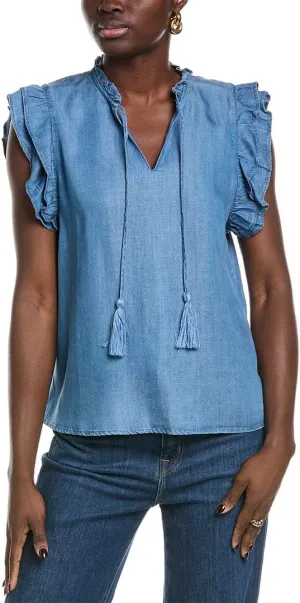 Nanette Nanette Lepore Womens Tie Neck Blouse, L, Blue