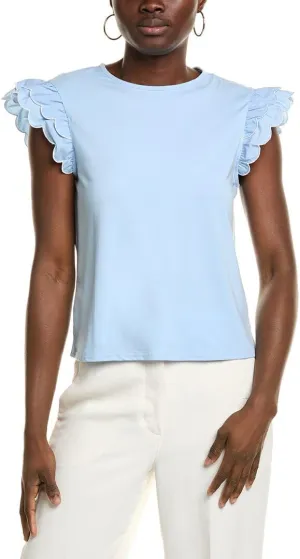 Nanette Nanette Lepore Womens Tiered Scallop Sleeve Top, M, Blue