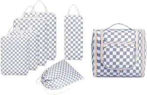 Narwey Hanging Travel Toiletry Bag with 6 Set Compression Packing Cubes