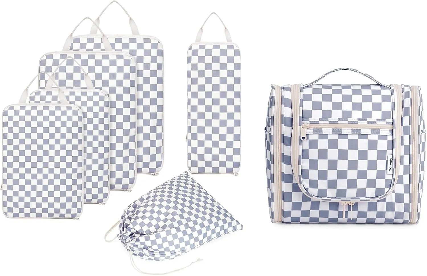 Narwey Hanging Travel Toiletry Bag with 6 Set Compression Packing Cubes