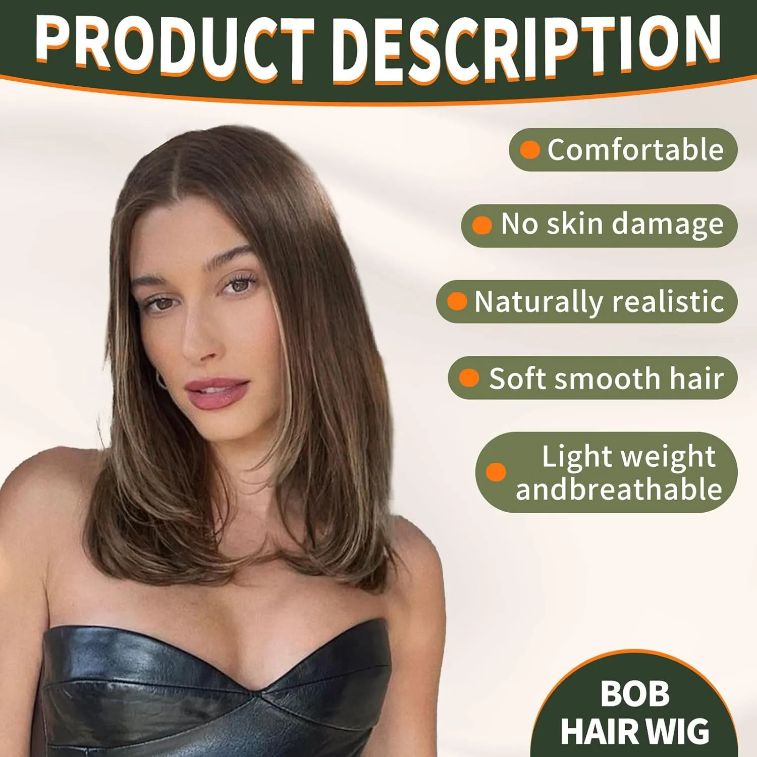 Natural Brown Highlight Short Bob Wigs,Brown Straight Shoulder Length Wigs for Women,Middle Part Heat Resistant Fibre Synthetic Wig Daily Use…