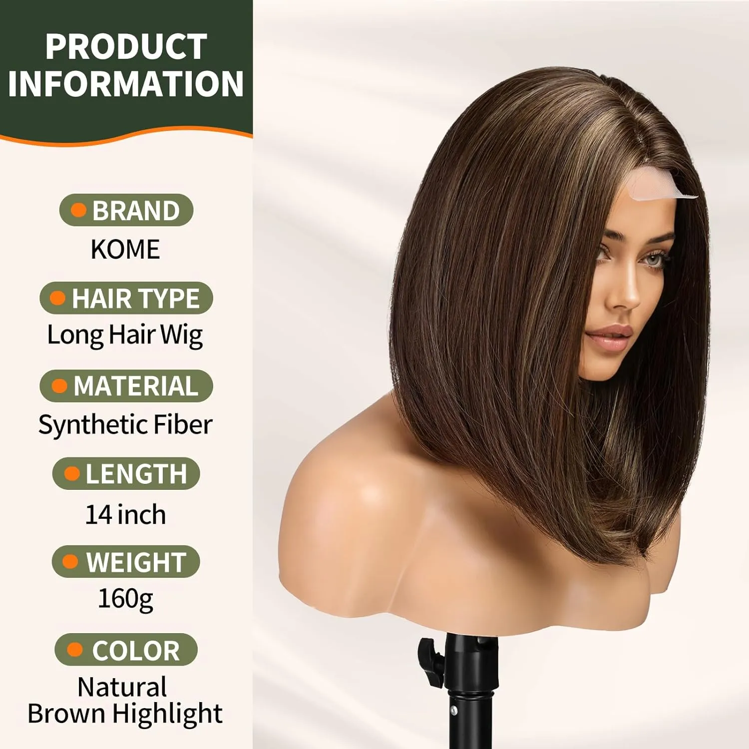 Natural Brown Highlight Short Bob Wigs,Brown Straight Shoulder Length Wigs for Women,Middle Part Heat Resistant Fibre Synthetic Wig Daily Use…