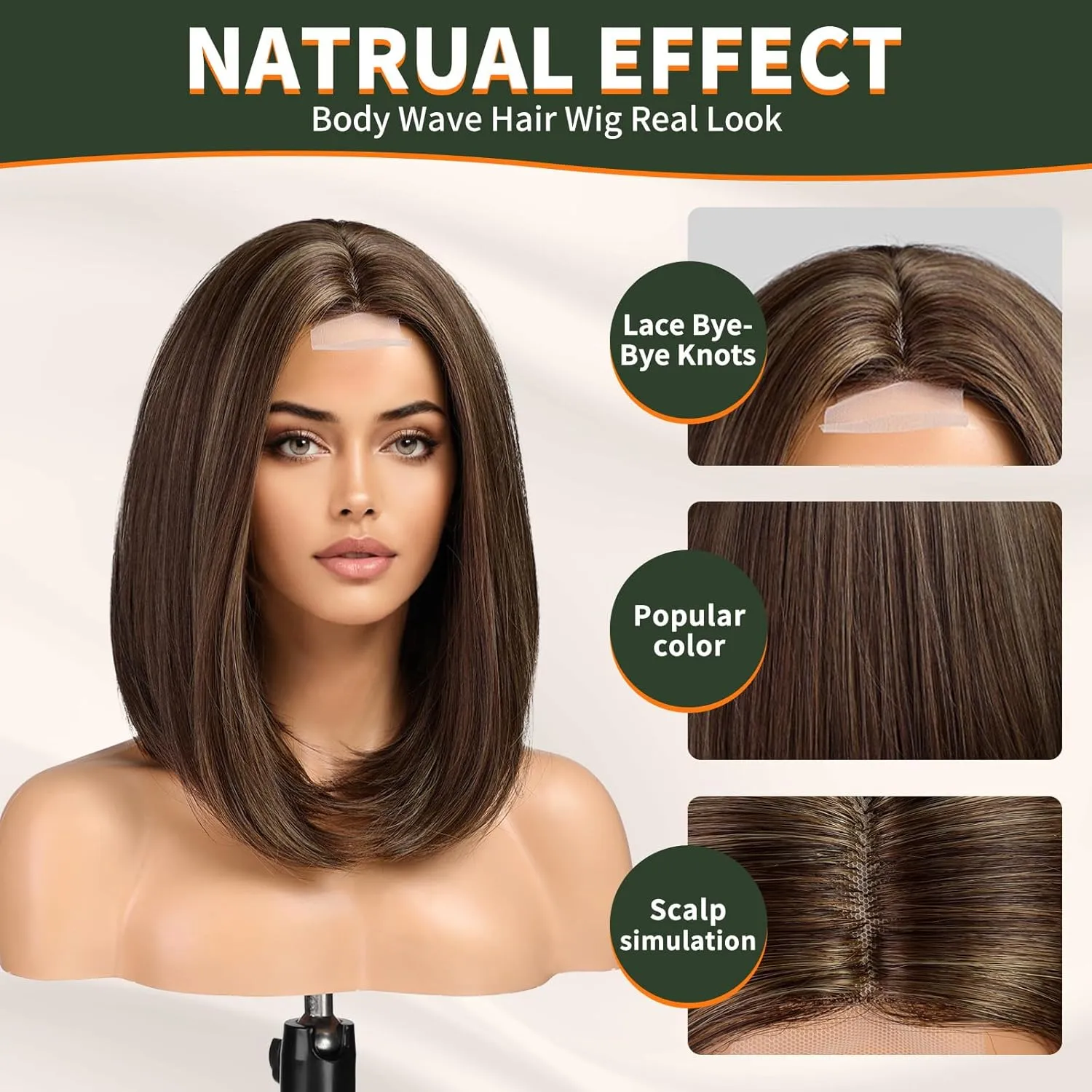 Natural Brown Highlight Short Bob Wigs,Brown Straight Shoulder Length Wigs for Women,Middle Part Heat Resistant Fibre Synthetic Wig Daily Use…