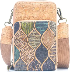 Natural Cork Women's Crossbody Phone Bag with Triple Zipper BAG