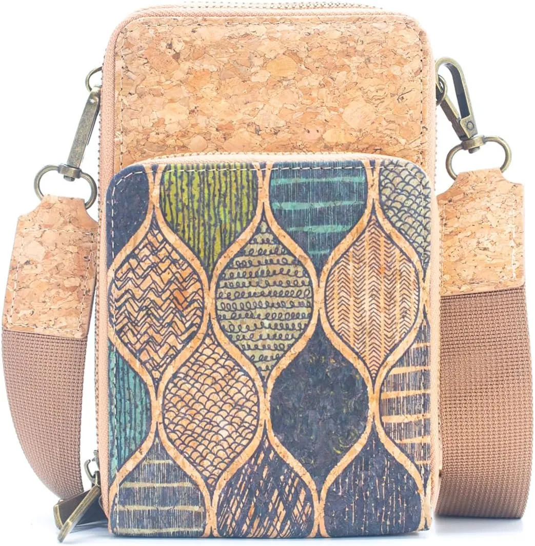 Natural Cork Women's Crossbody Phone Bag with Triple Zipper BAG