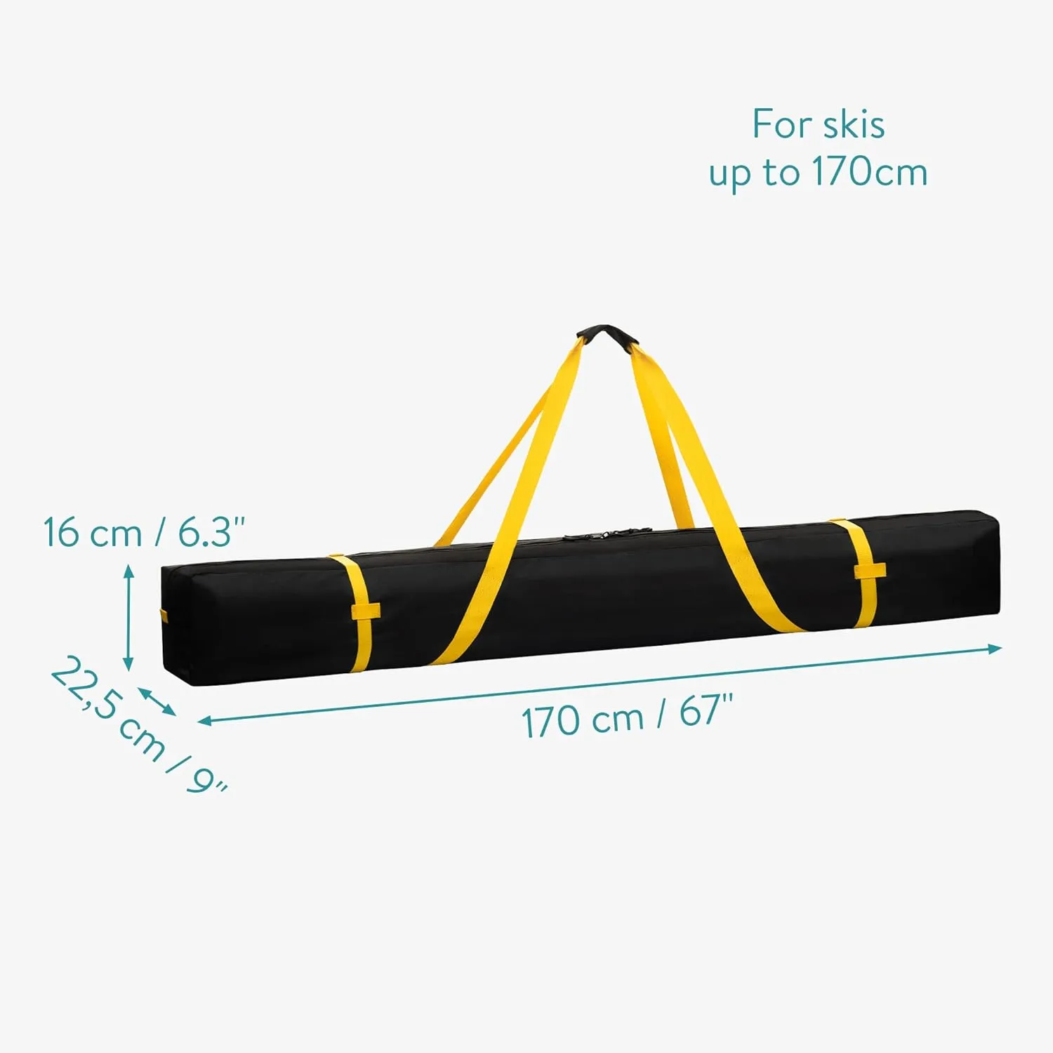 Navaris Ski Bag for Men and Women - Ski Bag for 1 Pair of Skis and Poles with Zipper, 2 Straps with Buckles and Carrying Handle - 2 Sizes