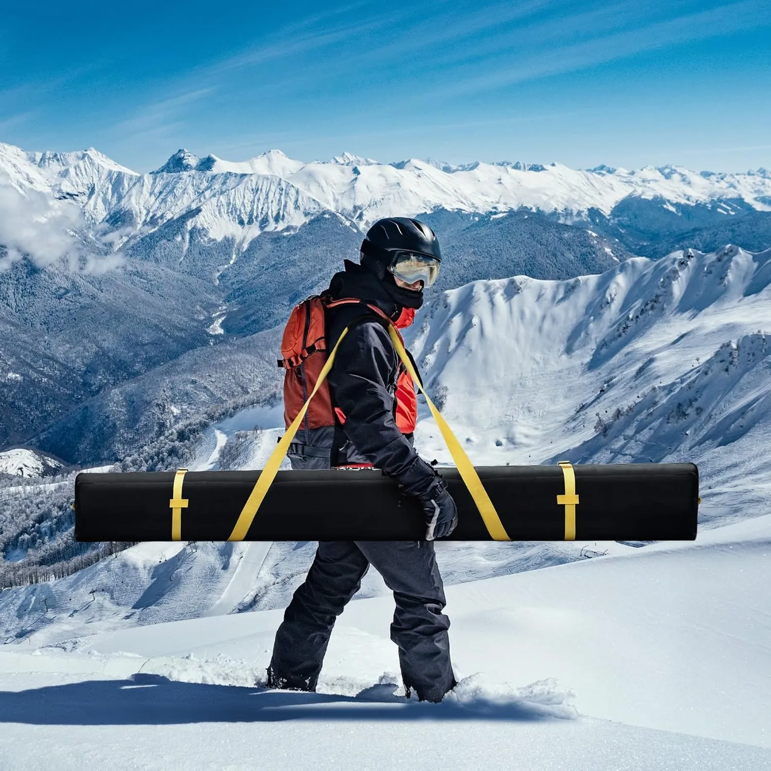 Navaris Ski Bag for Men and Women - Ski Bag for 1 Pair of Skis and Poles with Zipper, 2 Straps with Buckles and Carrying Handle - 2 Sizes