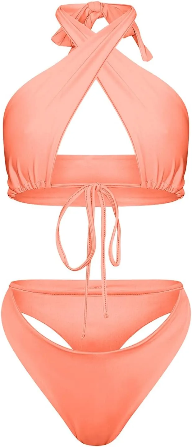 New Sub System Rope Hanging Neck Bikini Sexy European and Solid Color Swimsuit Halter Bikini Tops for Women