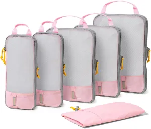 (Not Made In China) Compression Packing Cubes For Travel 6pc Set, Suitcase and Luggage Organizer Bags, Lightweight, Durable (6pc, Baby Pink)