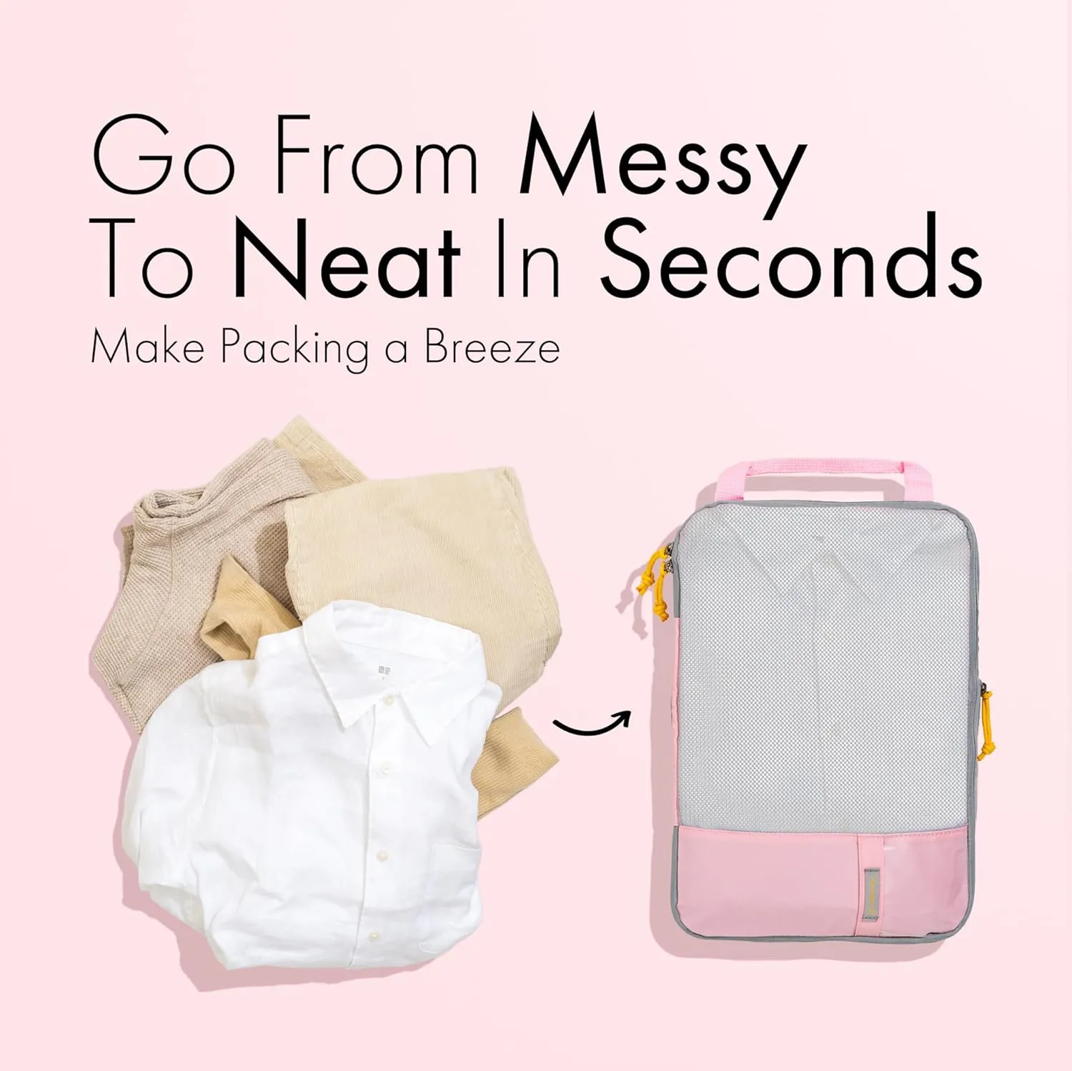 (Not Made In China) Compression Packing Cubes For Travel 6pc Set, Suitcase and Luggage Organizer Bags, Lightweight, Durable (6pc, Baby Pink)