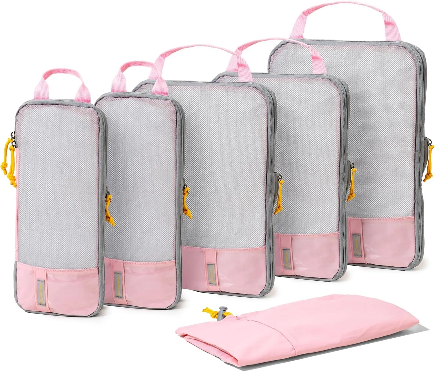 (Not Made In China) Compression Packing Cubes For Travel 6pc Set, Suitcase and Luggage Organizer Bags, Lightweight, Durable (6pc, Baby Pink)