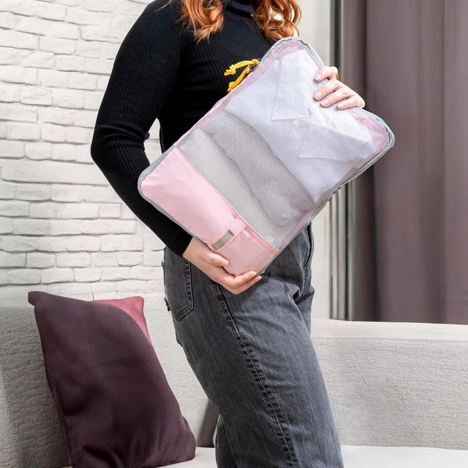 (Not Made In China) Compression Packing Cubes For Travel 6pc Set, Suitcase and Luggage Organizer Bags, Lightweight, Durable (6pc, Baby Pink)