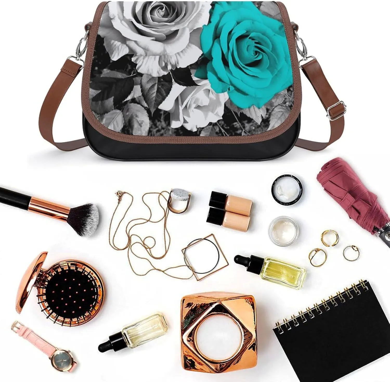 Novelty Boho Abstract Flowers Crossbody Bags for Women Travel Shoulder Bag Small Leather Cross Body Handbags