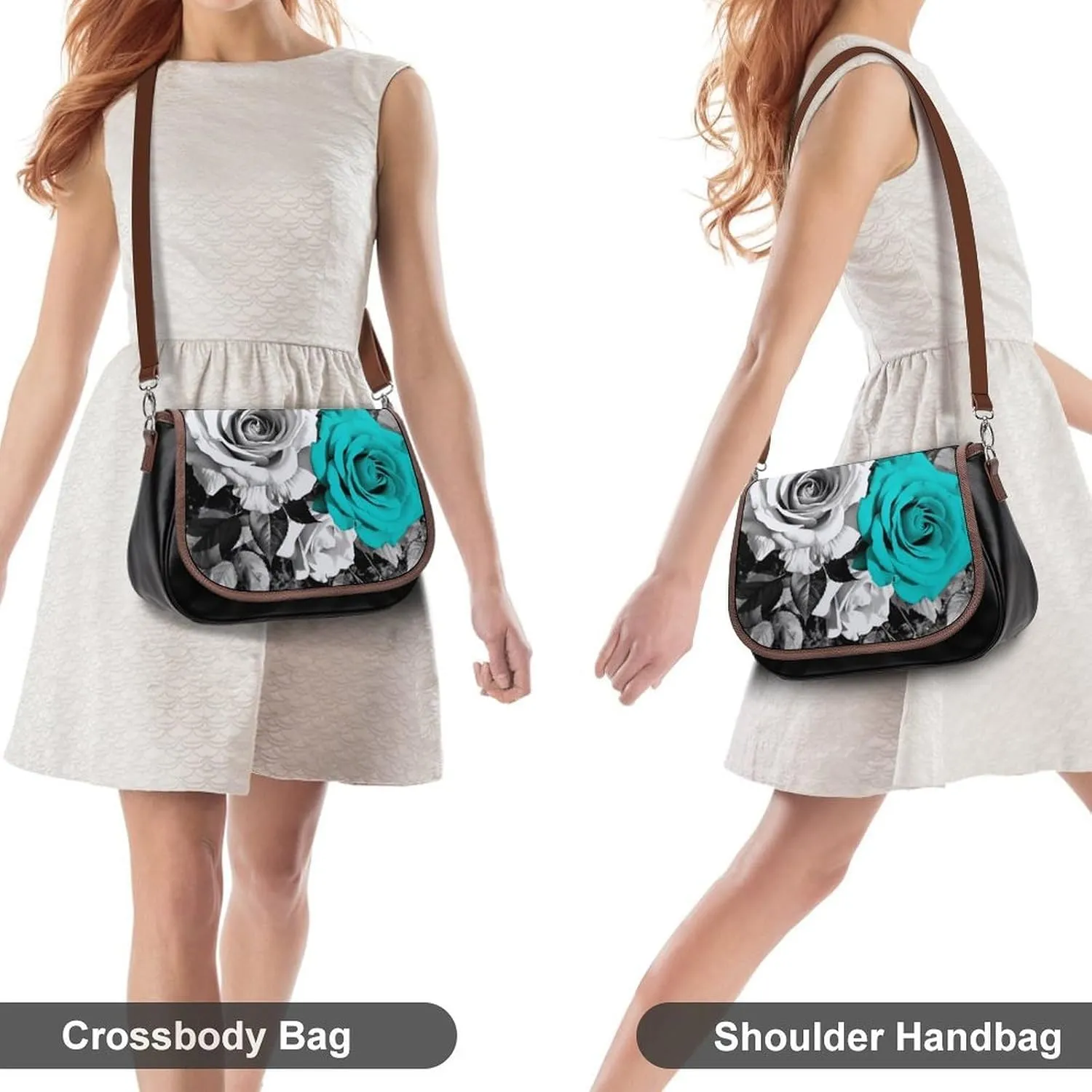 Novelty Boho Abstract Flowers Crossbody Bags for Women Travel Shoulder Bag Small Leather Cross Body Handbags