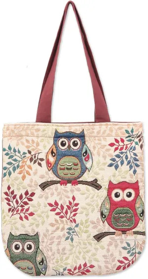 NOVICA Cotton blend shoulder bag, 'Morning Hoots'