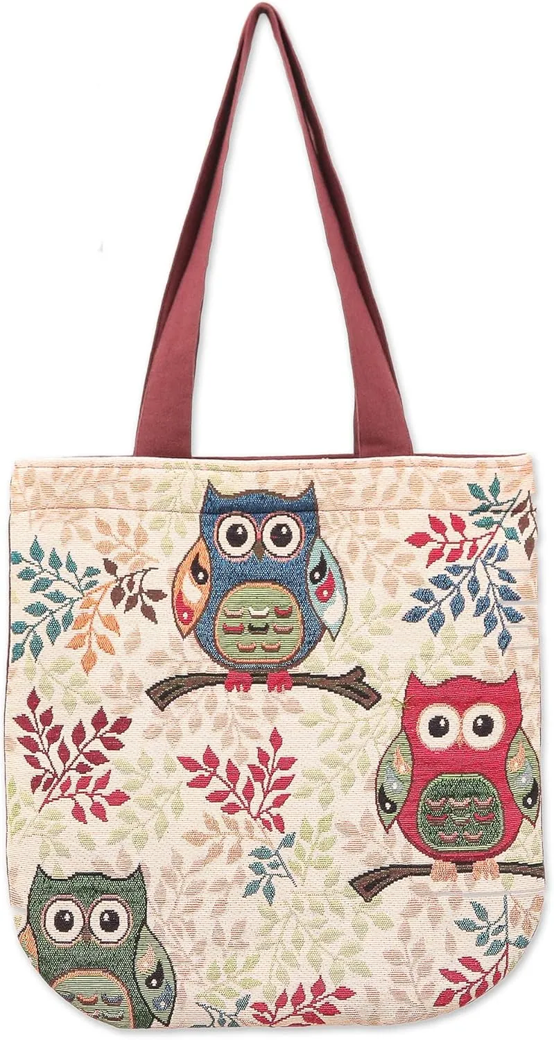 NOVICA Cotton blend shoulder bag, 'Morning Hoots'