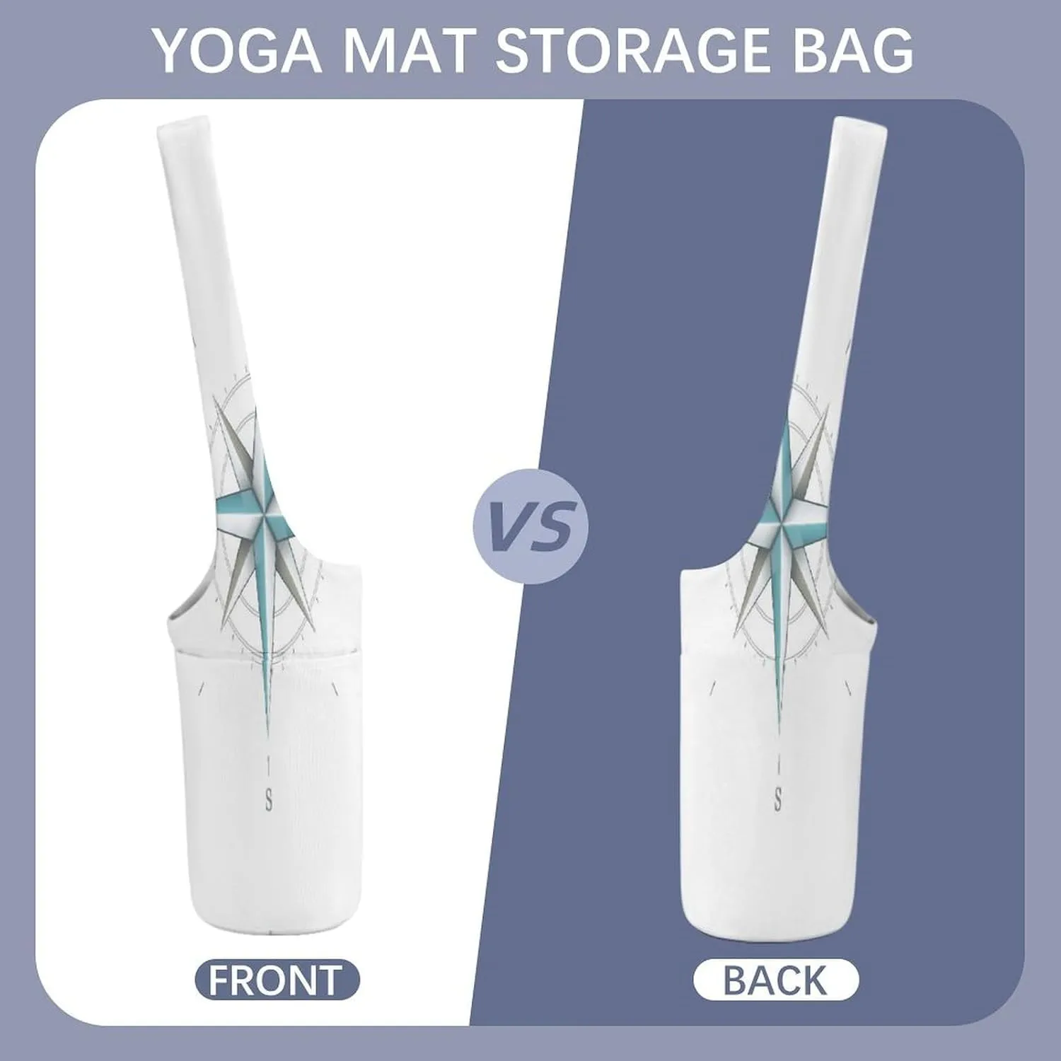 Nugier Yoga Mat Bag, Soft Canvas Storage Bag Fashion Mat Bag Pocket Shoulder Strap Clothes Dorm Organizer Print Antique Wind Rose Symbol for Navigation Isolated White