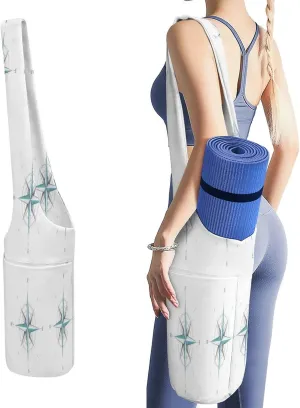 Nugier Yoga Mat Bag, Soft Canvas Storage Bag Fashion Mat Bag Pocket Shoulder Strap Clothes Dorm Organizer Print Antique Wind Rose Symbol for Navigation Isolated White