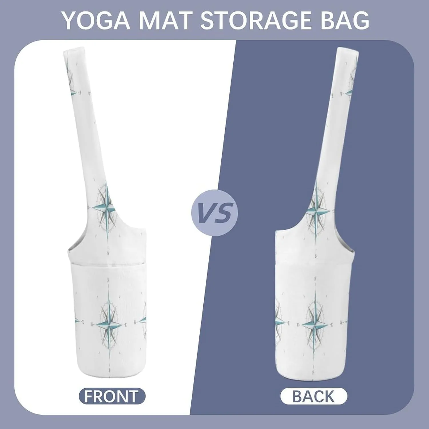 Nugier Yoga Mat Bag, Soft Canvas Storage Bag Fashion Mat Bag Pocket Shoulder Strap Clothes Dorm Organizer Print Antique Wind Rose Symbol for Navigation Isolated White