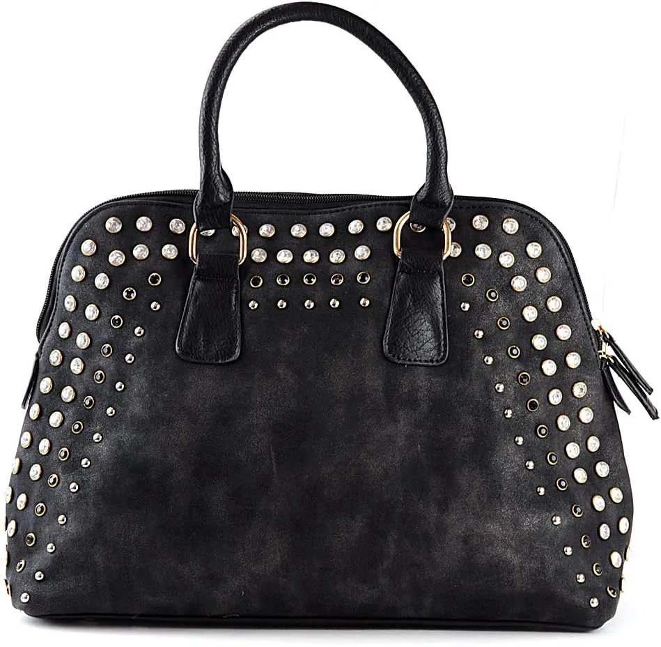 NYFASHION101 Brushed Antique Look Shoulder Bag with Rhinestone