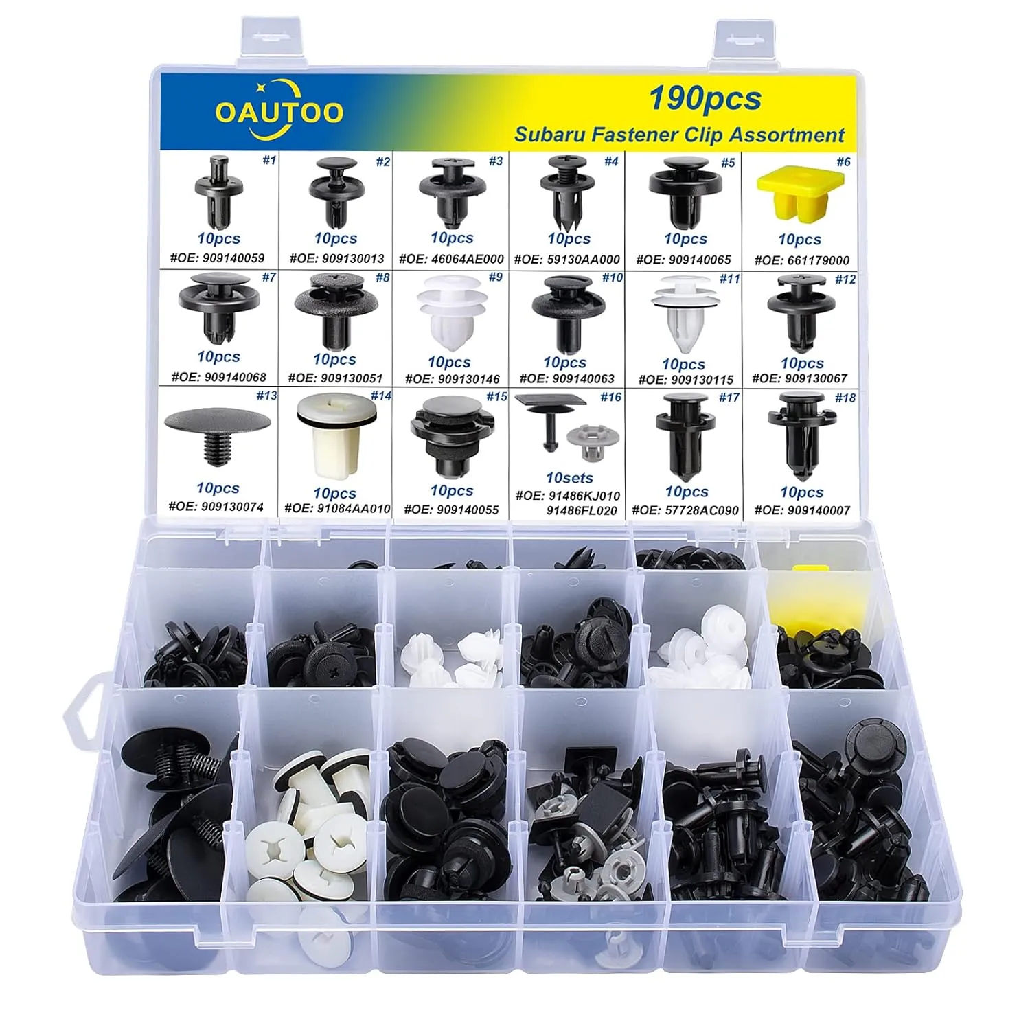 OAUTOO 190pcs for Subaru Body Interior and Exterior Retainer Fastener Clip Assortment 19 Most Popular Sizes & Applications