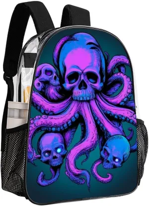Octopus Skull Art Shoulder Book Bags Transparent Multipurpose Anti-Theft Carry On Bag Large Capacity Travel Hiking & Camping Rucksack