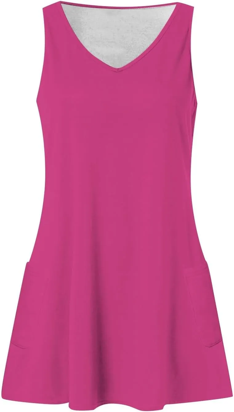 OIOLOYJM Tanks Plus Size Summer Dresses Lady Travel Popular Solid Baggy Tunic Ladies Comfort V Neck Frill