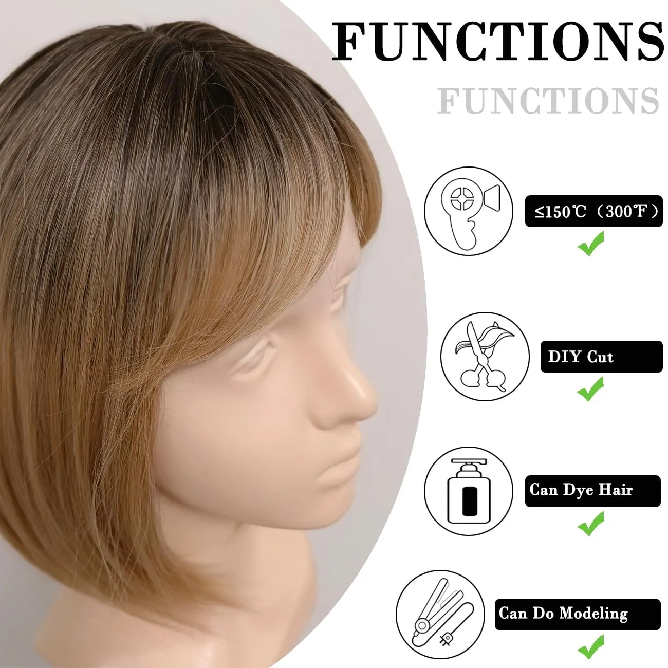 oremiy Ombre Brown Blonde Bob Wig with Bangs Natural Short Straight Wigs for Women Shoulder Length Synthetic Wigs for Daily Cosplay