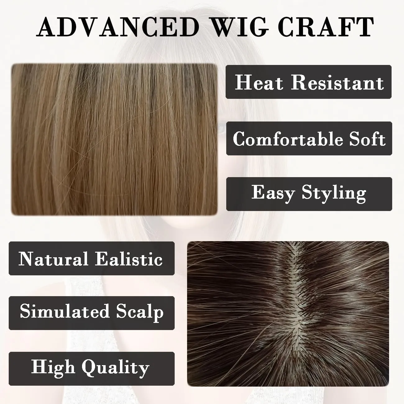 oremiy Ombre Brown Blonde Bob Wig with Bangs Natural Short Straight Wigs for Women Shoulder Length Synthetic Wigs for Daily Cosplay