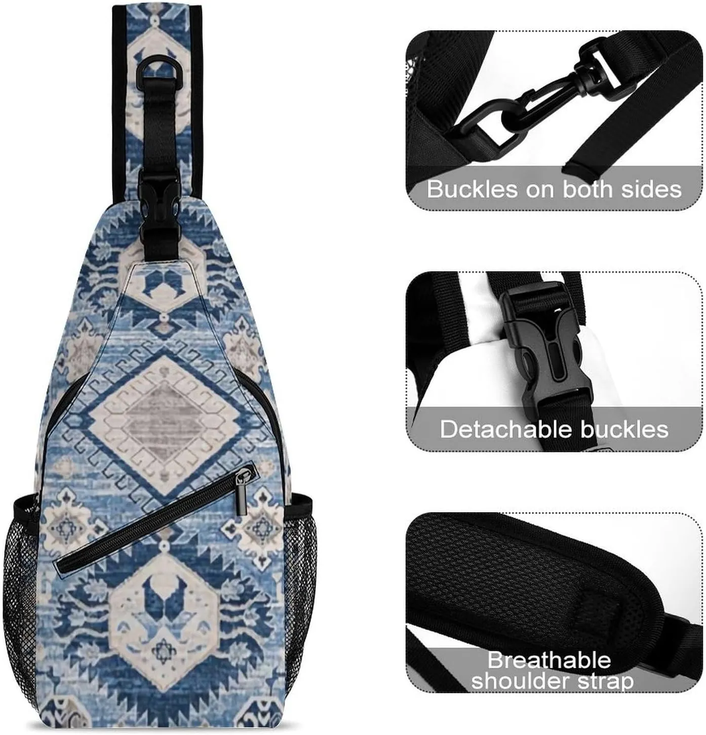 Oriental Antique Blue Kilim Rug A Spacious And Large Capacity Portable Adjustable Chest Bag