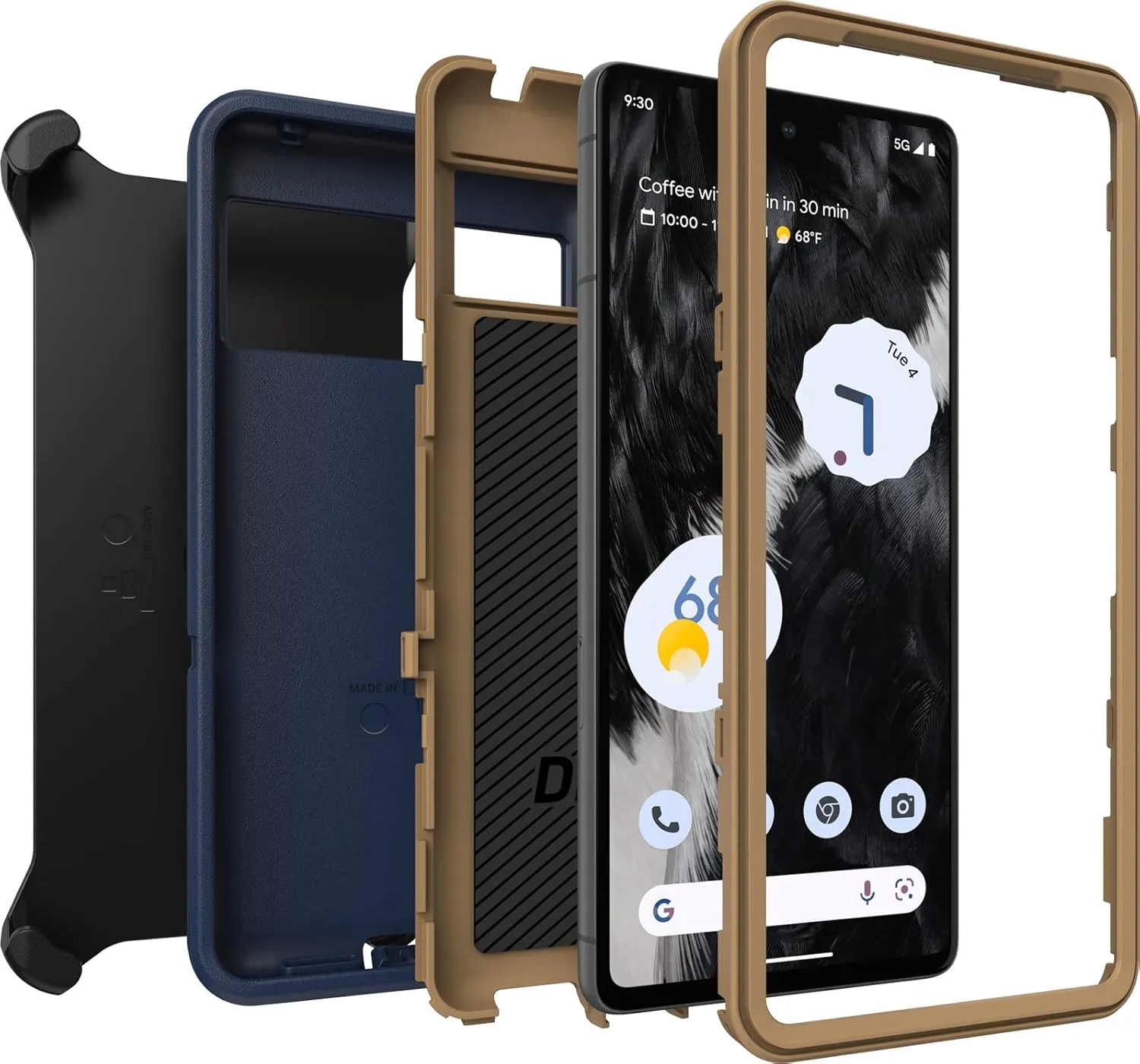 OtterBox Google Pixel 7 Defender Series Case - Blue Suede Shoes, Rugged & Durable, with Port Protection, Includes Holster Clip Kickstand