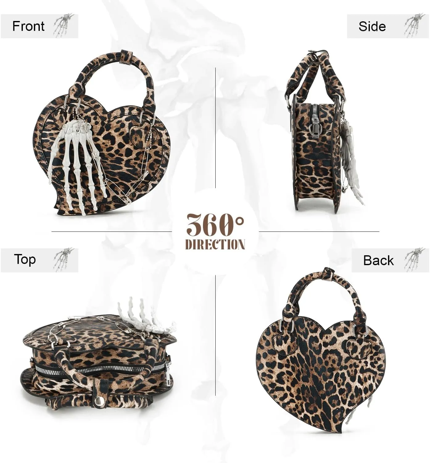 Oweisong Halloween Gothic Purse for Women Cut Heart Shaped Shoulder Bag Devil Handbag Skull Crossbody Bag