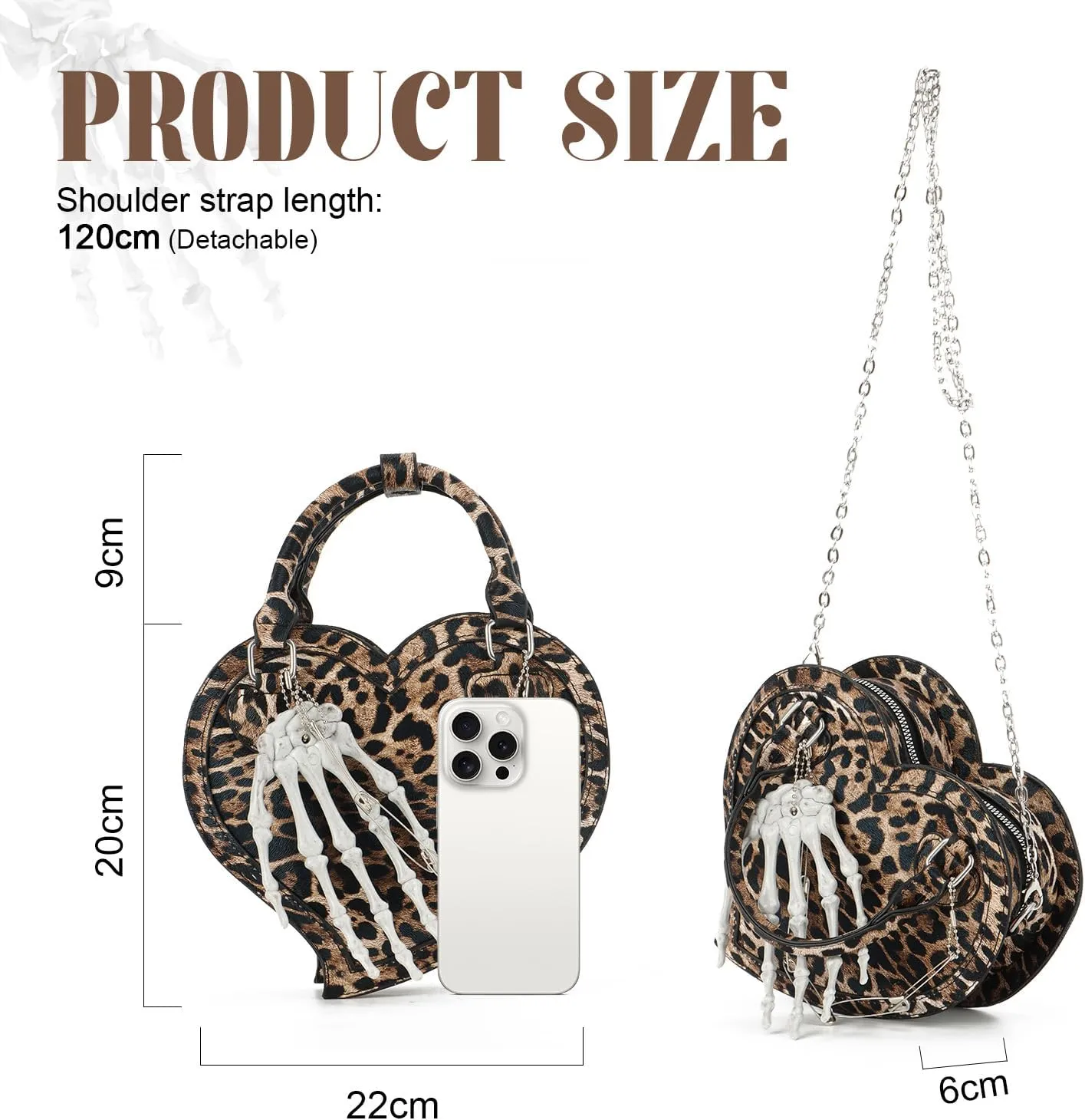 Oweisong Halloween Gothic Purse for Women Cut Heart Shaped Shoulder Bag Devil Handbag Skull Crossbody Bag