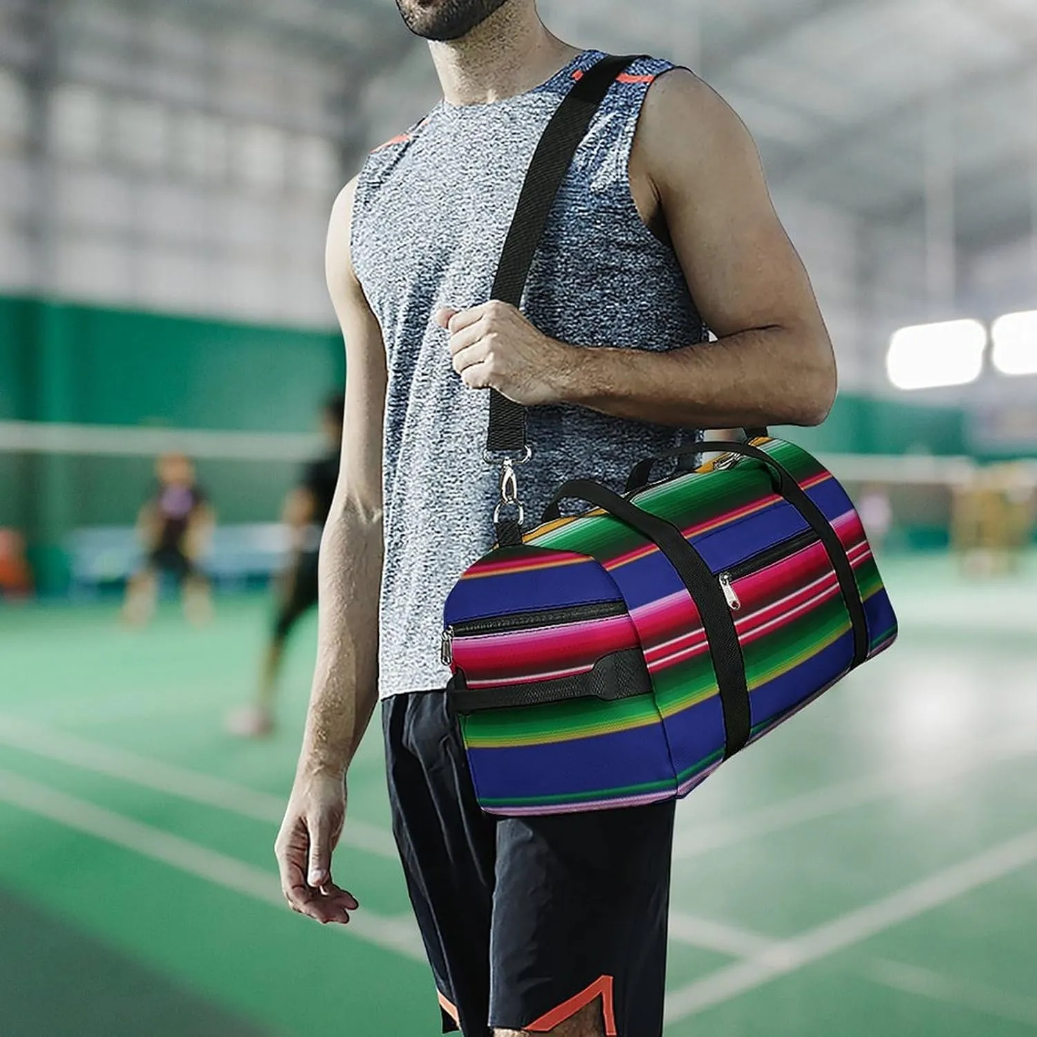 Paisley Navy Blue Pattern Fitness Bag with Large Capacity Backpack And Waterproof Bag