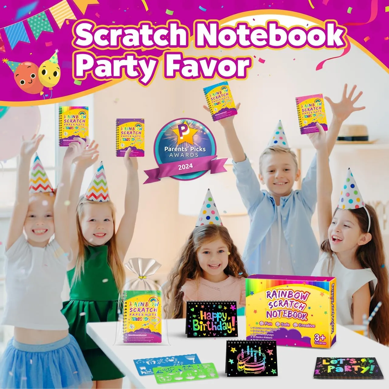 Party Favors for Kids 4-8-12: 24 Pack Scratch Rainbow Art Crafts Notebook, Coloring Book Goodie Bags Stuffers Kit, Bulk Birthday Gift Classroom Prizes Girl Boy Toddler