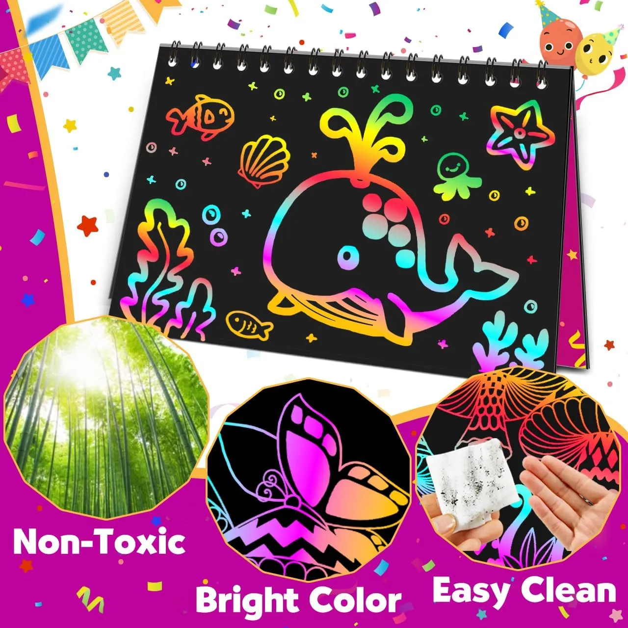 Party Favors for Kids 4-8-12: 24 Pack Scratch Rainbow Art Crafts Notebook, Coloring Book Goodie Bags Stuffers Kit, Bulk Birthday Gift Classroom Prizes Girl Boy Toddler