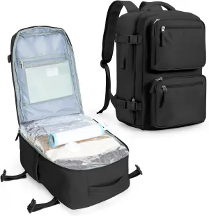 PAUBACK Large Vacuum Backpack for Travel with Hand Pump, Carry on Backpack with Detachable Compression Bag for Women Men, Luggage Flight Approved Backpacks for Flight Approved - Black