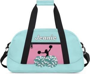 Personalized Cheerleader Bag Cheer Duffel Bag Customized Cheerleaders Bag with Your Name Travel Overnight Bag Gym Bag, Mint Blue