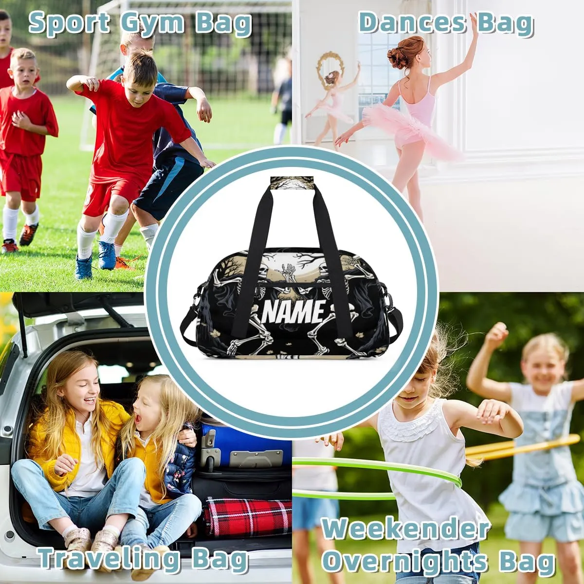 Personalized Custom Gym Bag for Women Men Carry on Funny Skeleton Travel Duffel Tote Dancing Skull Overnight Workout Weekender Bag