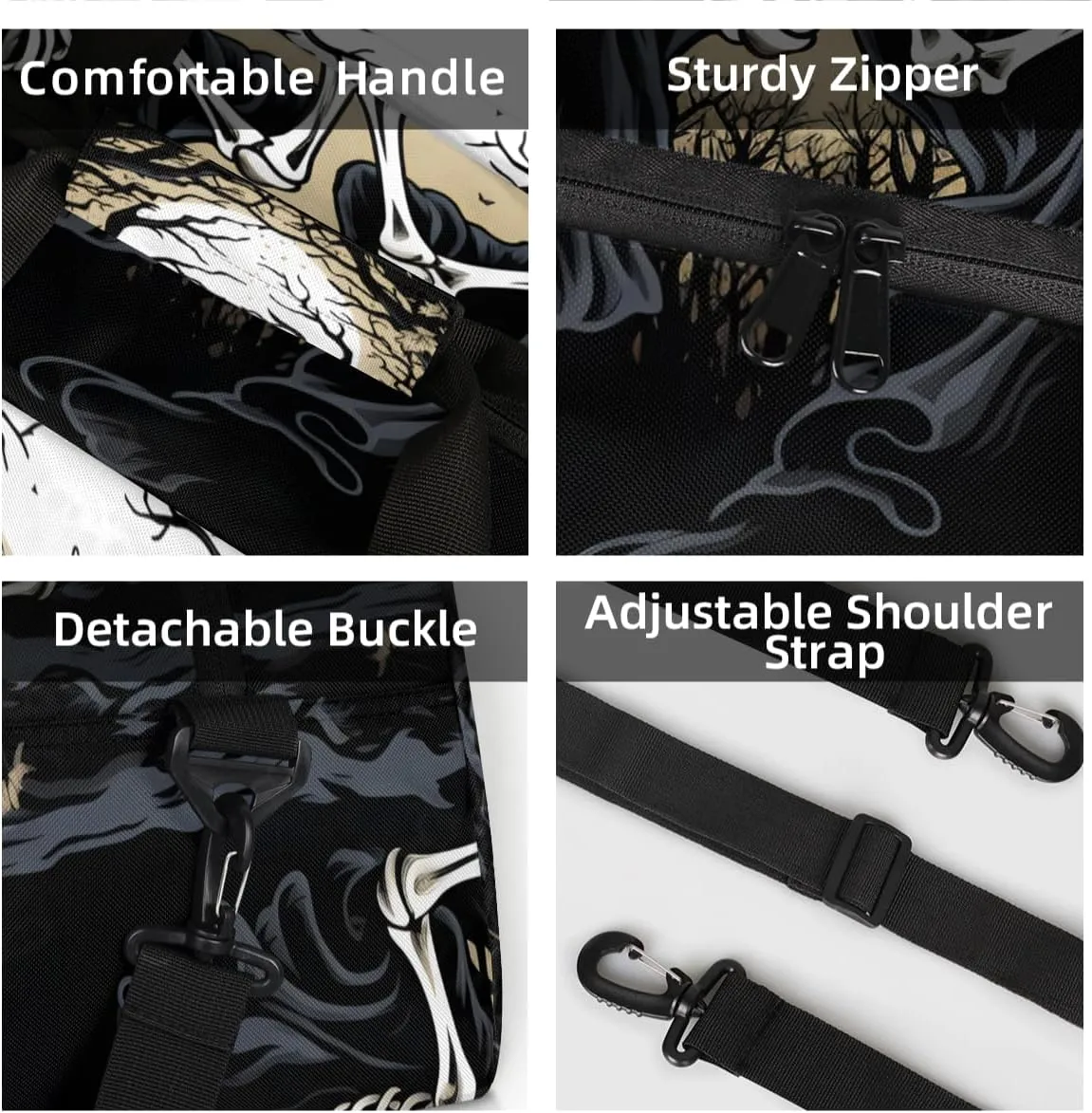 Personalized Custom Gym Bag for Women Men Carry on Funny Skeleton Travel Duffel Tote Dancing Skull Overnight Workout Weekender Bag