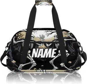 Personalized Custom Gym Bag for Women Men Carry on Funny Skeleton Travel Duffel Tote Dancing Skull Overnight Workout Weekender Bag