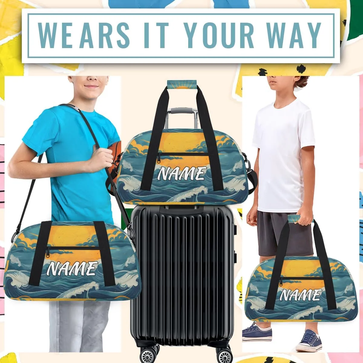 Personalized Custom Gym Bag for Women Men Carry on Great Waves Travel Duffel Tote Japan Art Overnight Workout Weekender Bag