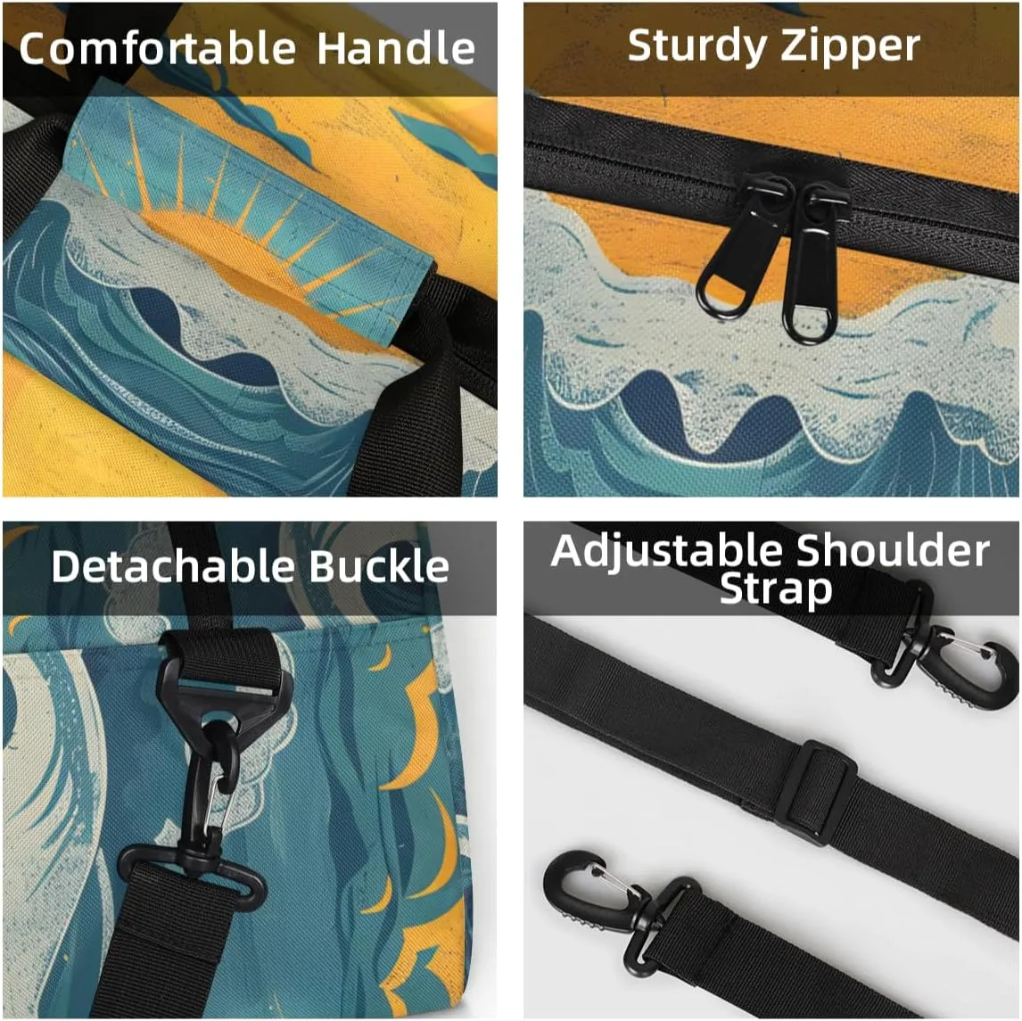 Personalized Custom Gym Bag for Women Men Carry on Great Waves Travel Duffel Tote Japan Art Overnight Workout Weekender Bag