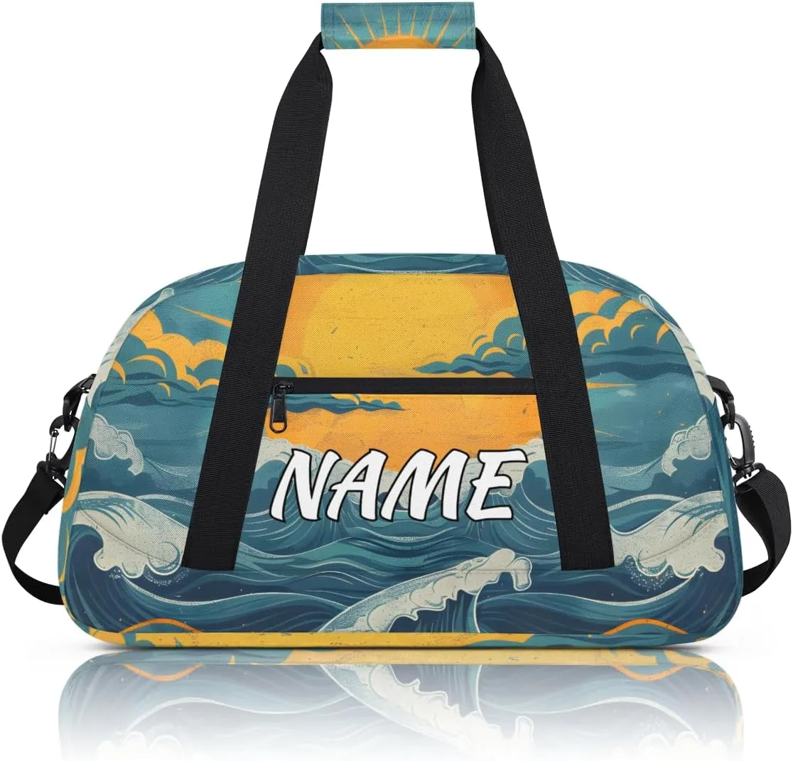 Personalized Custom Gym Bag for Women Men Carry on Great Waves Travel Duffel Tote Japan Art Overnight Workout Weekender Bag