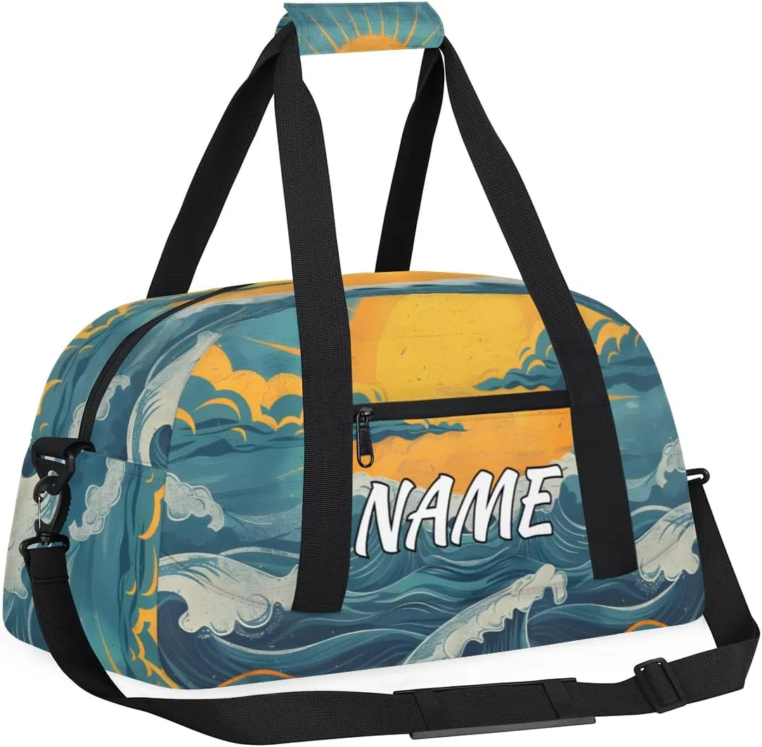 Personalized Custom Gym Bag for Women Men Carry on Great Waves Travel Duffel Tote Japan Art Overnight Workout Weekender Bag