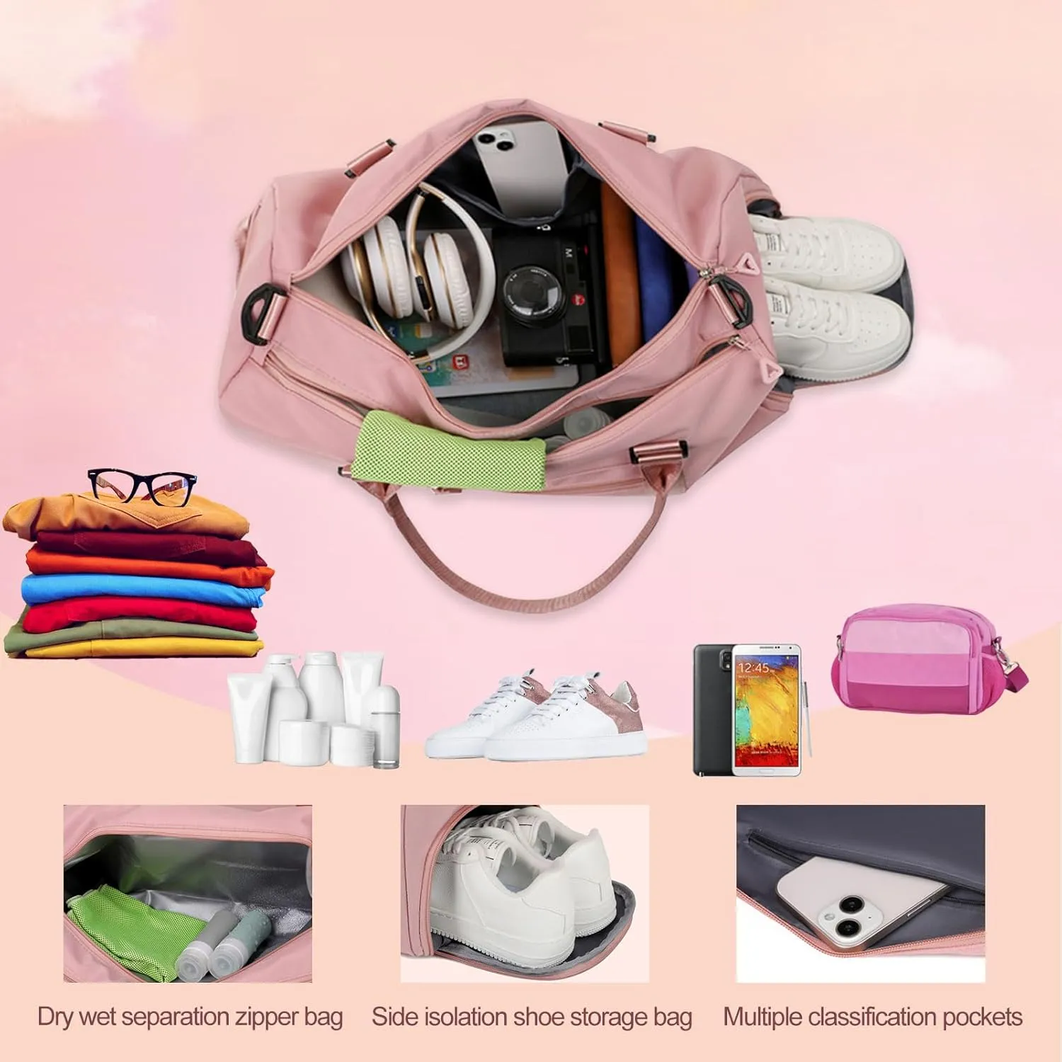 Personalized Embroidered Duffel Bag, Custom Sports Gym Bag with Name for Man Women, Girls Dance Bag Weekend Bag Travel Bag - with Shoulder Strap & Wet Dry Pockets & Shoe Compartment - White