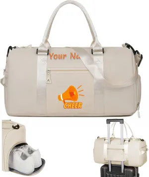 Personalized Embroidered Duffel Bag, Custom Sports Gym Bag with Name for Man Women, Girls Dance Bag Weekend Bag Travel Bag - with Shoulder Strap & Wet Dry Pockets & Shoe Compartment - White