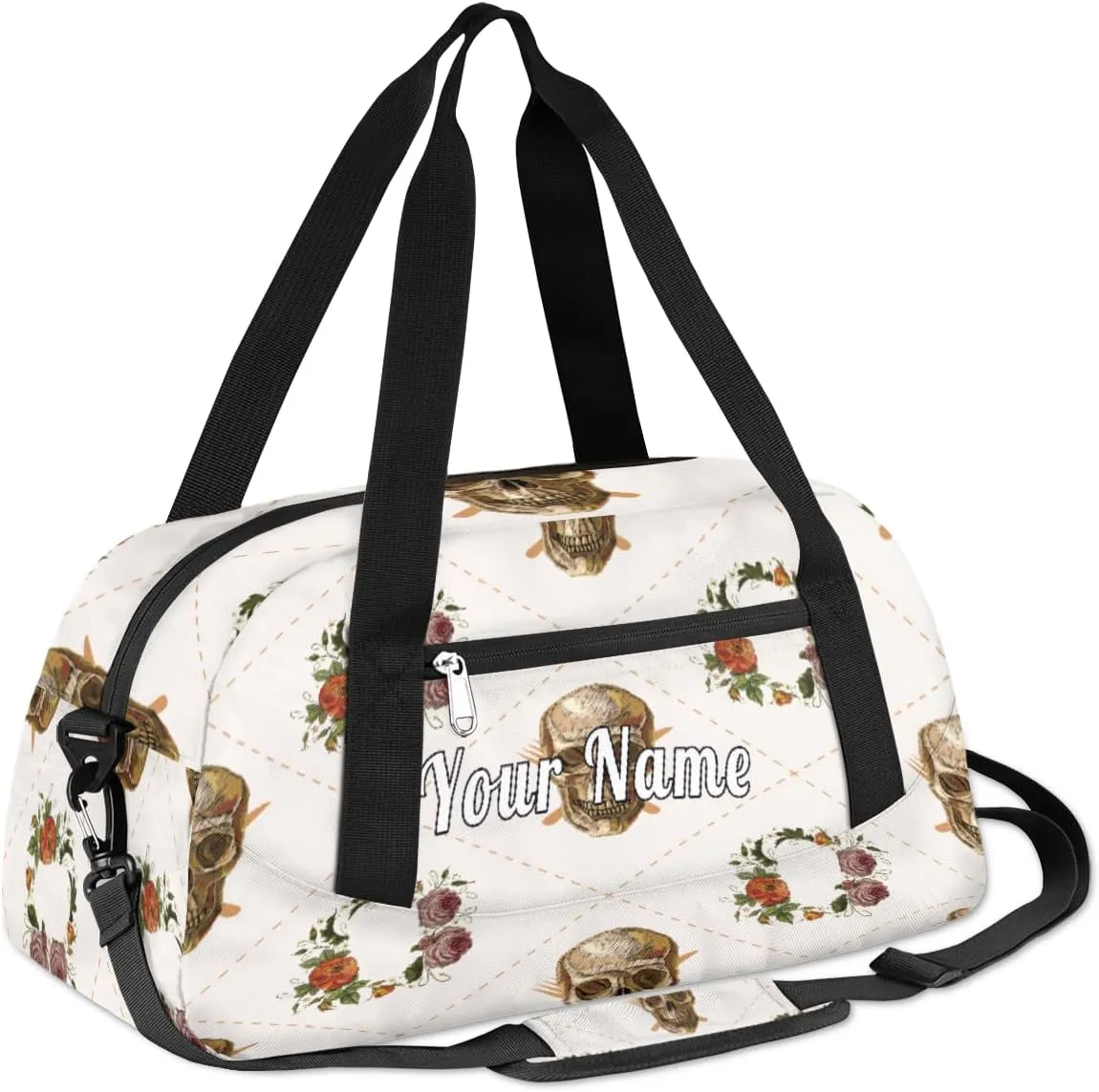Personalized Kids Duffel Bag Vintage Rose Flower Skull Skeleton,Custom Sport Gym Bag for Boys Girls,WWeekender Overnight Bags Travel Duffel Bag,Customized Kids Gift