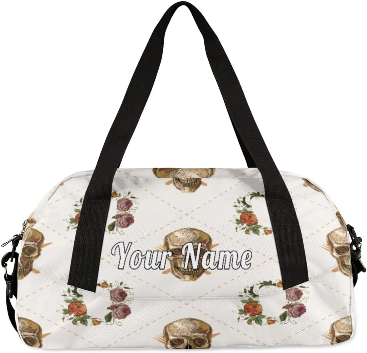 Personalized Kids Duffel Bag Vintage Rose Flower Skull Skeleton,Custom Sport Gym Bag for Boys Girls,WWeekender Overnight Bags Travel Duffel Bag,Customized Kids Gift