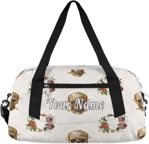 Personalized Kids Duffel Bag Vintage Rose Flower Skull Skeleton,Custom Sport Gym Bag for Boys Girls,WWeekender Overnight Bags Travel Duffel Bag,Customized Kids Gift